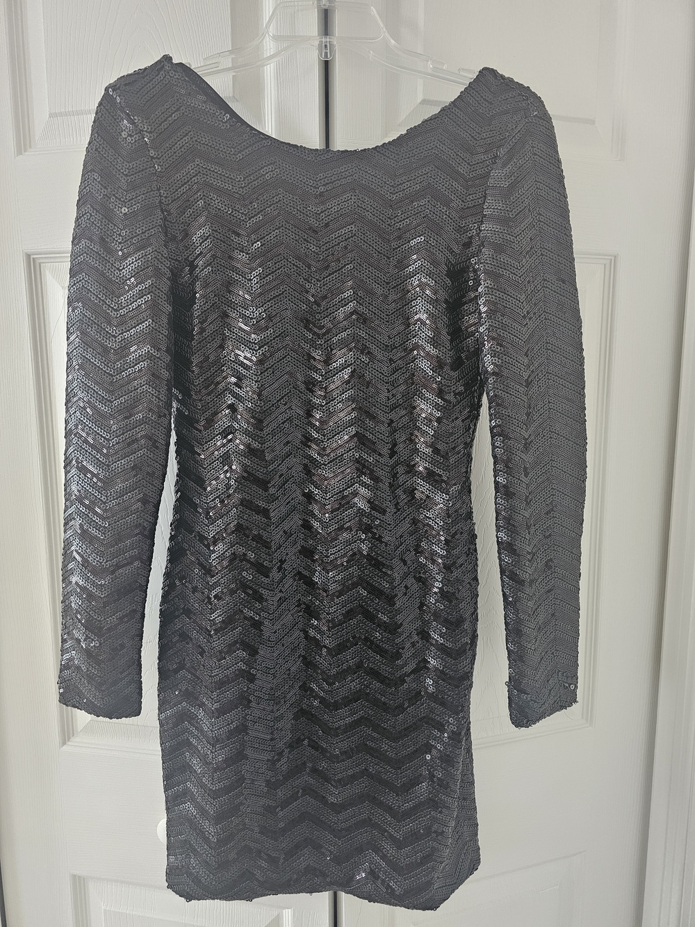 Millau Black Sequin Chevron Long-Sleeve Dress